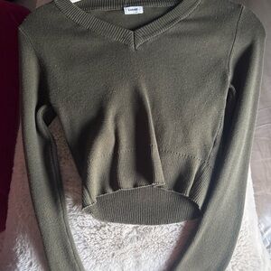 Garage Olive Green V-Neck Crop Top